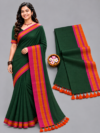 file_0000000030808211a57c7e2c72886f42 Bottle Green With Contrast Pink & Orange Border Mul Cotton Saree