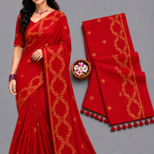 Premium Red with Golden Floral Vine Border Mul Cotton Saree