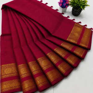 Kanchi Cotton Saree – Dark Pink with Gold Border