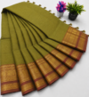 Kanchi Cotton Saree – Olive Green with Copper Gold Border