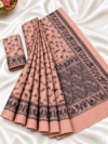 Dusty Pink Floral Jaal Print Cotton Saree with Contrast Charcoal Pallu