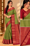Premium Kottachi Soft Silk Saree - Green & Maroon Zari Border