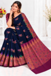 file_0000000036e081f798625d3a2c40e048 Party Wear Cotton Saree Dark Navy Blue & Purple with Zari Weaving