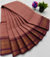 Kanchi Cotton Saree – Dusty Peach with Maroon Zari Border