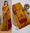 file_000000003ab481fbb2f49448a9fe6e4a Mustard Yellow & Maroon Maheshwari Cotton Saree With Zari Border