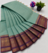 Kanchi Cotton Saree – Pastel Mint Green with Purple Zari Border