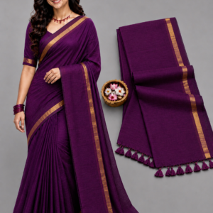 Deep Purple With Zari Border Mul Cotton Saree
