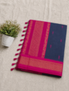 file_000000004224820ba6841229b0b3e3d4 Kalyani Cotton Saree – Navy Blue & Rani Pink with Zari Border