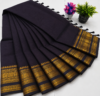 Kanchi Cotton Saree – Blackish Navy with Gold Border