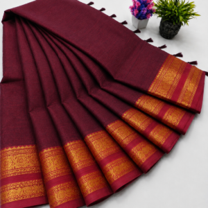 Kanchi Cotton Saree – Wine Maroon with Gold Border