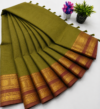 Kanchi Cotton Saree – Mustard Olive with Copper Zari Border