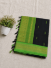Kalyani Cotton Saree – Elegant Black with Bright Parrot Green Border & Pallu