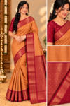 Premium Kottachi Soft Silk Saree Golden Mustard with Rich Contrast Maroon Zari Border
