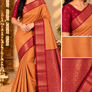 Premium Kottachi Soft Silk Saree Golden Mustard with Rich Contrast Maroon Zari Border