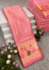 Peach Pink Meena Work Soft Silk Saree