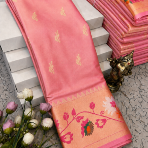 Peach Pink Meena Work Soft Silk Saree