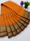 Kanchi Cotton Saree – Orange with Brown Gold Border