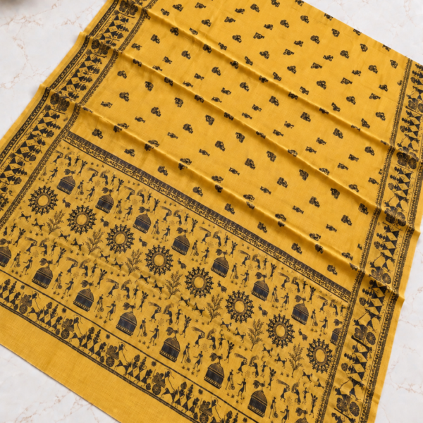 file_00000000587c81f7807cbde6720616ca Mustard Yellow Warli Tribal Print Saree with Contrast Black Border