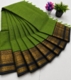 Kanchi Cotton Saree – Leaf Green with Black Zari Border