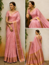 file_0000000061e08209ac98f29ed4d5ad12 Trisha Mam Inspired Pink Banarasi Silk Saree with Gold Zari