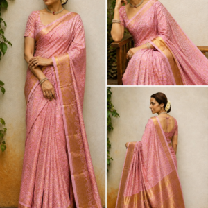 Trisha Mam Inspired Pink Banarasi Silk Saree with Gold Zari
