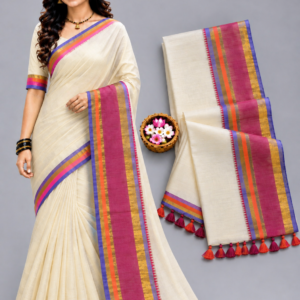 Classic Off-White Multi Mul Cotton Saree