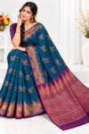 Party Wear Cotton Saree Royal Blue & Purple with Zari Weaving