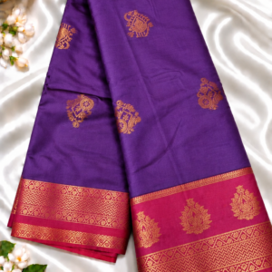 Royal Purple Soft Silk Saree with Contrast Magenta Zari Border