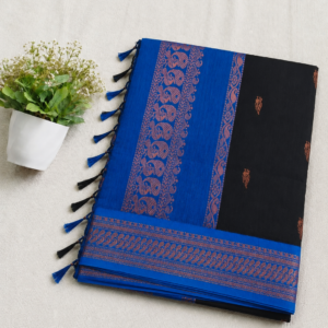 Kalyani Cotton Saree - Royal Blue and Jet Black with Zari Border