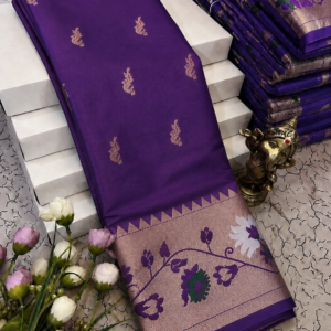 Deep Purple Meena Work Soft Silk Saree