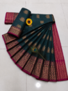 Peacock Green with Magenta Gold Zari Border Kotta Cotton Saree