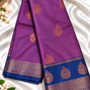 Royal Purple Soft Silk Saree with Contrast Navy Blue Zari Border