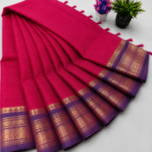 Kanchi Cotton Saree – Hot Pink with Purple Zari Border