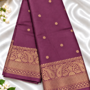 Wine Purple With Traditional Gold Zari Border Elite Banarasi Silk Saree