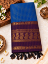file_0000000080b4820ea45b22a354d4d605 Checked Kalyani Cotton Saree - Royal Blue & Dark Purple