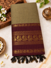 file_00000000824882309fcfb65a3671b304 Checked Kalyani Cotton Saree - Olive Brown & Maroon