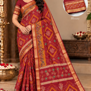 Traditional Maroon Bandhani Mul Cotton Saree