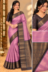 Premium Kottachi Soft Silk Saree – Lavender With Deep Navy Blue Zari Border