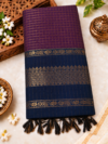 file_0000000093f88211bb6dcd7c2fa70588 Checked Kalyani Cotton Saree - Deep Purple & Royal Blue