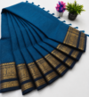 Kanchi Cotton Saree – Royal Blue with Navy Blue Zari Border