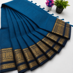 Kanchi Cotton Saree – Royal Blue with Navy Blue Zari Border