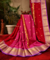 Traditional Crimson Red Banarasi Silk Saree with Zari Motifs and Golden Border