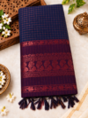 file_000000009ed0823094cff34ec8ff93da Checked Kalyani Cotton Saree - Navy Blue & Deep Purple