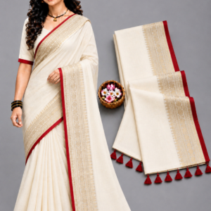 Off-White & Cream Mul Cotton Saree