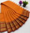 Kanchi Cotton Saree – Bright Orange with Maroon Zari Border