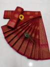 Deep Red with Magenta Gold Zari Border Kotta Cotton Saree