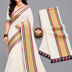 Elegant Off-White With Yellow Mul Cotton Saree