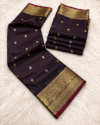 Trending Coffee Brown Banarasi Silk Saree with Antique Gold Zari Border & Floral Buttas