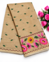 file_00000000b3d081f580b0e9f95ce060f7 Classy Beige Linen Cotton Saree with Floral Border & Leaf Motifs