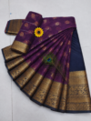 Plum Purple with Navy Blue Gold Zari Border Kotta Cotton Saree